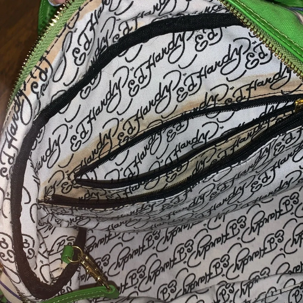 DON ED HARDY  VTG Y2K large canvas Flower Power/Satchel /Handbag beach b…